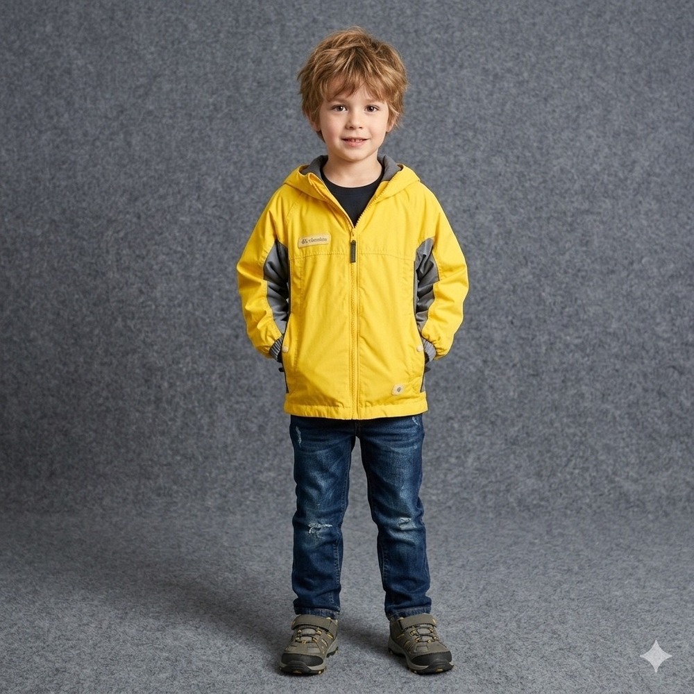Vintage Columbia Youth Boys Size Medium (8) Rain Jacket Windbreaker Hood Yellow